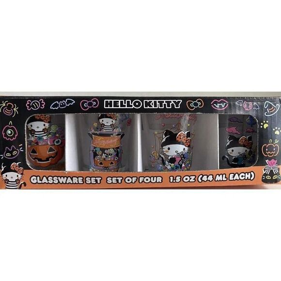 Hello Kitty Other - Set Of 4 Hello Kitty Halloween Glassware Shot Glass Jack O Lantern Pirate NEW